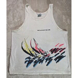 Vintage Newport Blue Tank Top USA Sailboat Graphic 90s Neon Surf Beach Mens L